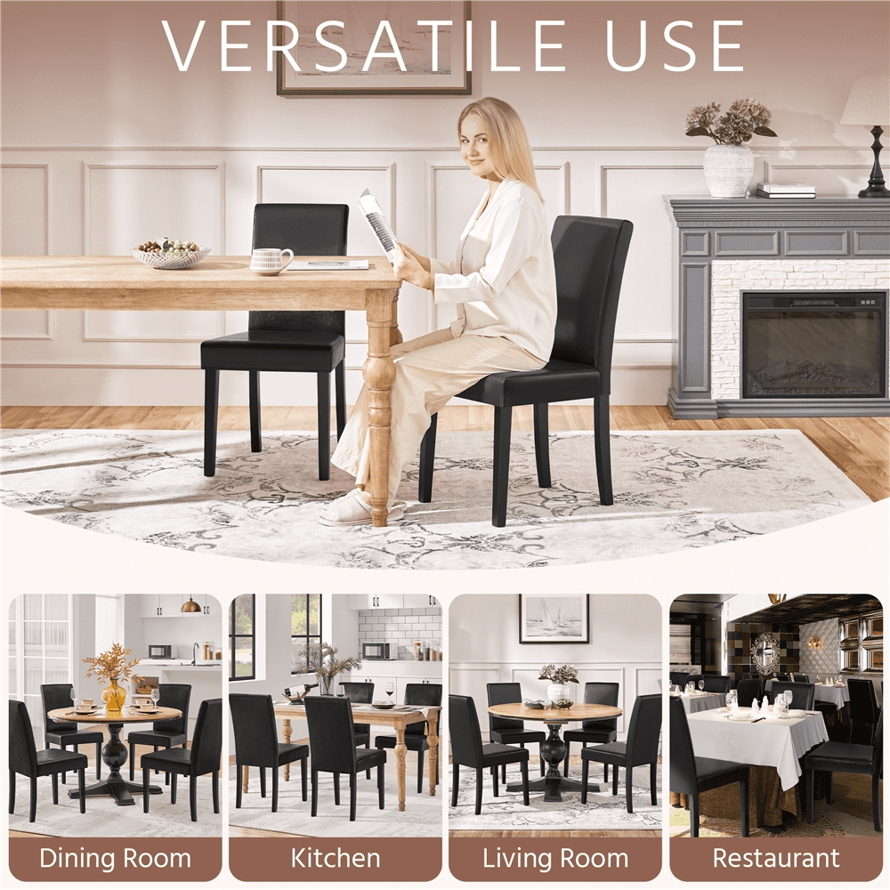Renwick Faux Leather Dining Chairs with Rubberwood Legs, Set of 2, Black
