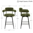 thumbnail image 4 of Zesthouse 26.7" Swivel Counter Stools Set of 2, Upholstered Sherpa Bar Stools with Back and Metal Legs, Modern Counter Height Chairs for Kitchen Island, Green, 4 of 14
