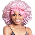 thumbnail image 1 of LAICAIW Reversible Silk Bonnet for Sleeping Double Layer Satin Bonnet Hair Bonnet Adjustable Tie Bonnets Silky Satin Bonnet Night Sleeping Hair Wrap for Women Black Pink, 1 of 7