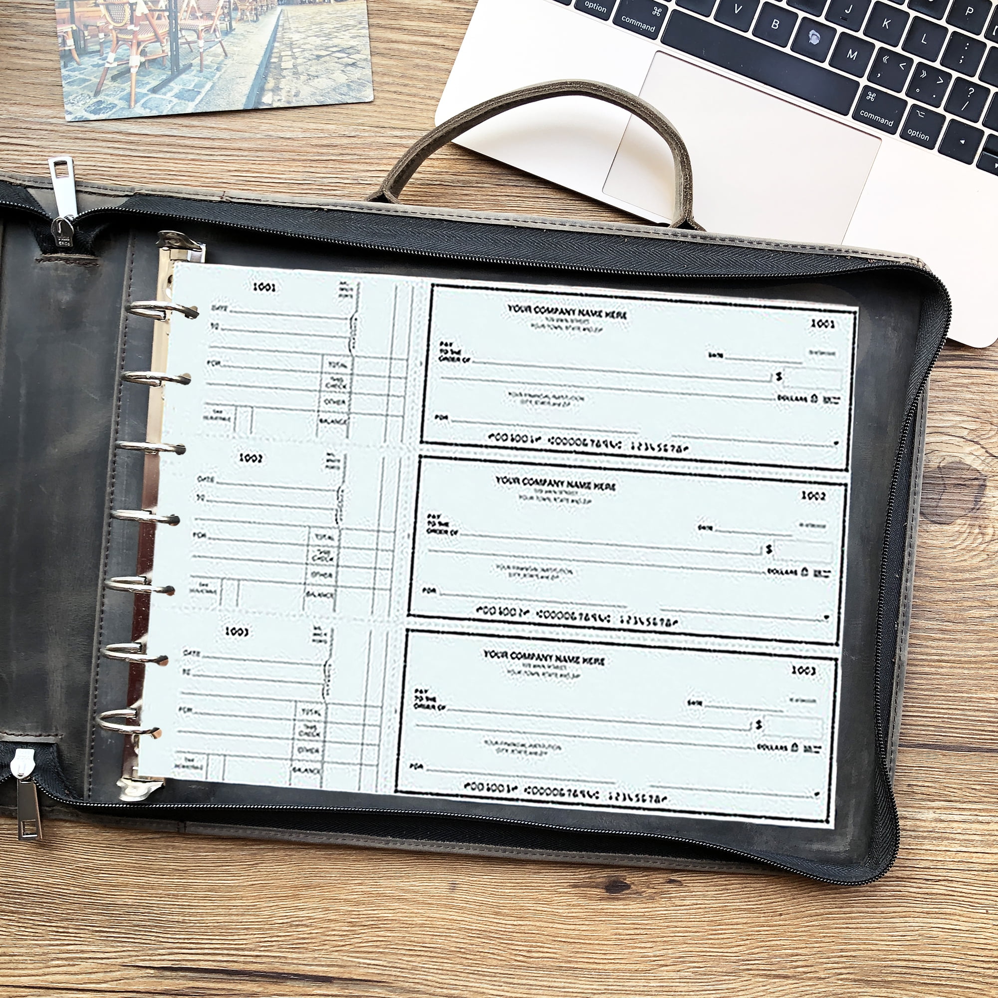 7 Ring Check Binder Cowhide Leather Check Portfolio for 3-Up Business Checks, Check Book Binder with Handle, Zippered Check Holder with 500 Check Capacity, Personalized Checkbook