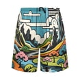 thumbnail image 2 of Men's Pajama Shorts Bottoms with Pockets Soft Lightweight Lounge Sleep Wear Vibrant Woodblock Landscapes, 2 of 6