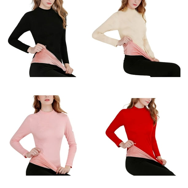 fastboy Thermal Shirt Warm Clothing Winter Underwear Long Sleeve Women  Supplies Thick Supple to Touch Handy to Wear Top Long Lingerie Red XL 