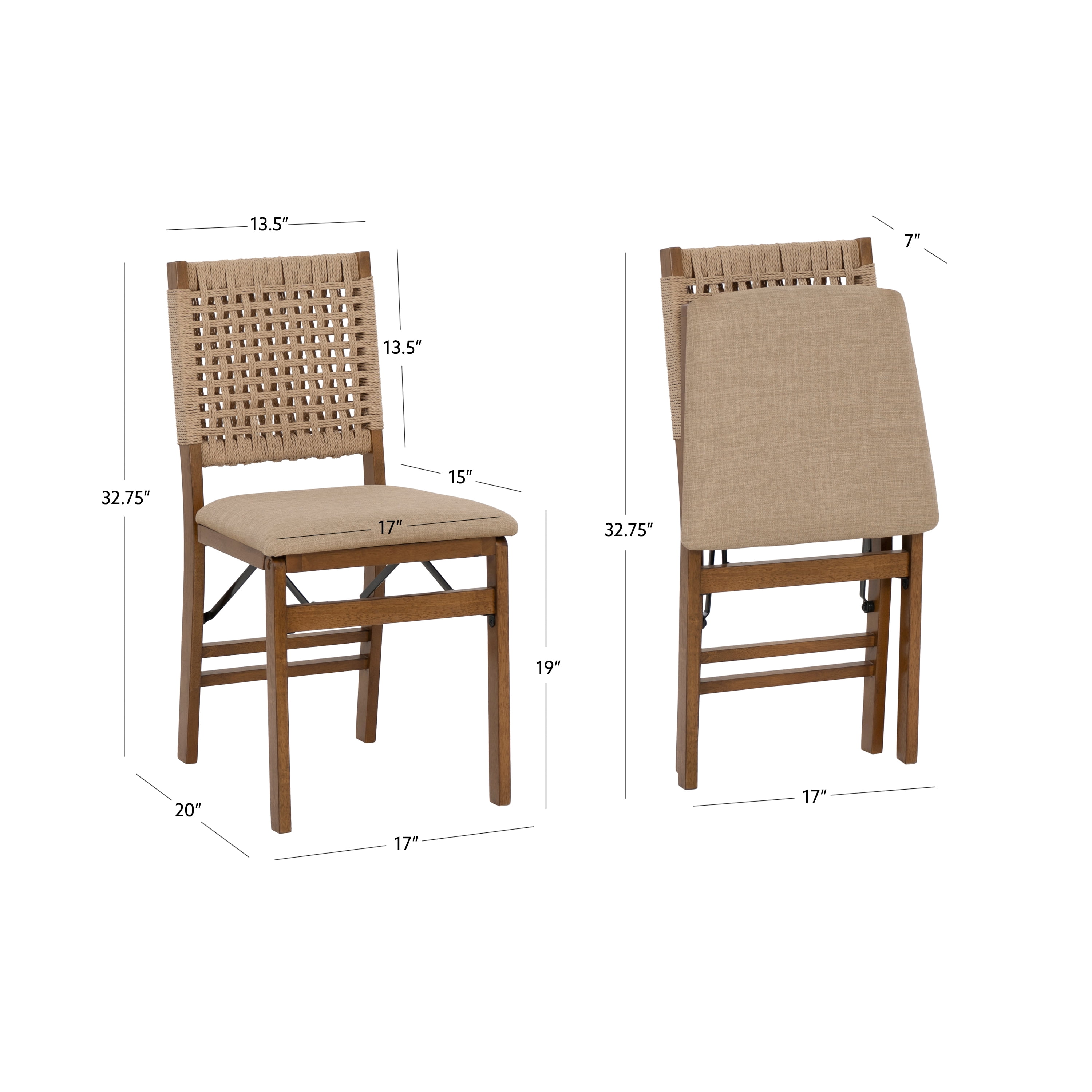 Linon Foster Woven Back Folding Dining Chair, Set of 2, Natural