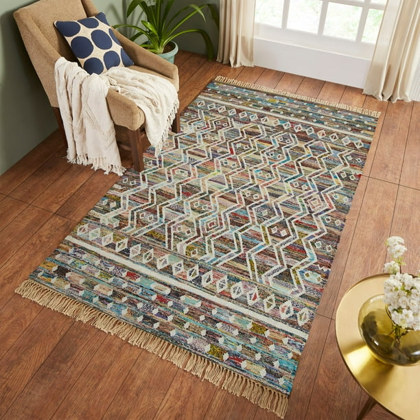 Impressions Havilah Handwoven Recycled Cotton Multicolor Fringe Area