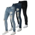 thumbnail image 2 of Mens Stretch Ripped Skinny Jeans Distressed Frayed Slim Fit Biker Denim Pants, 2 of 4