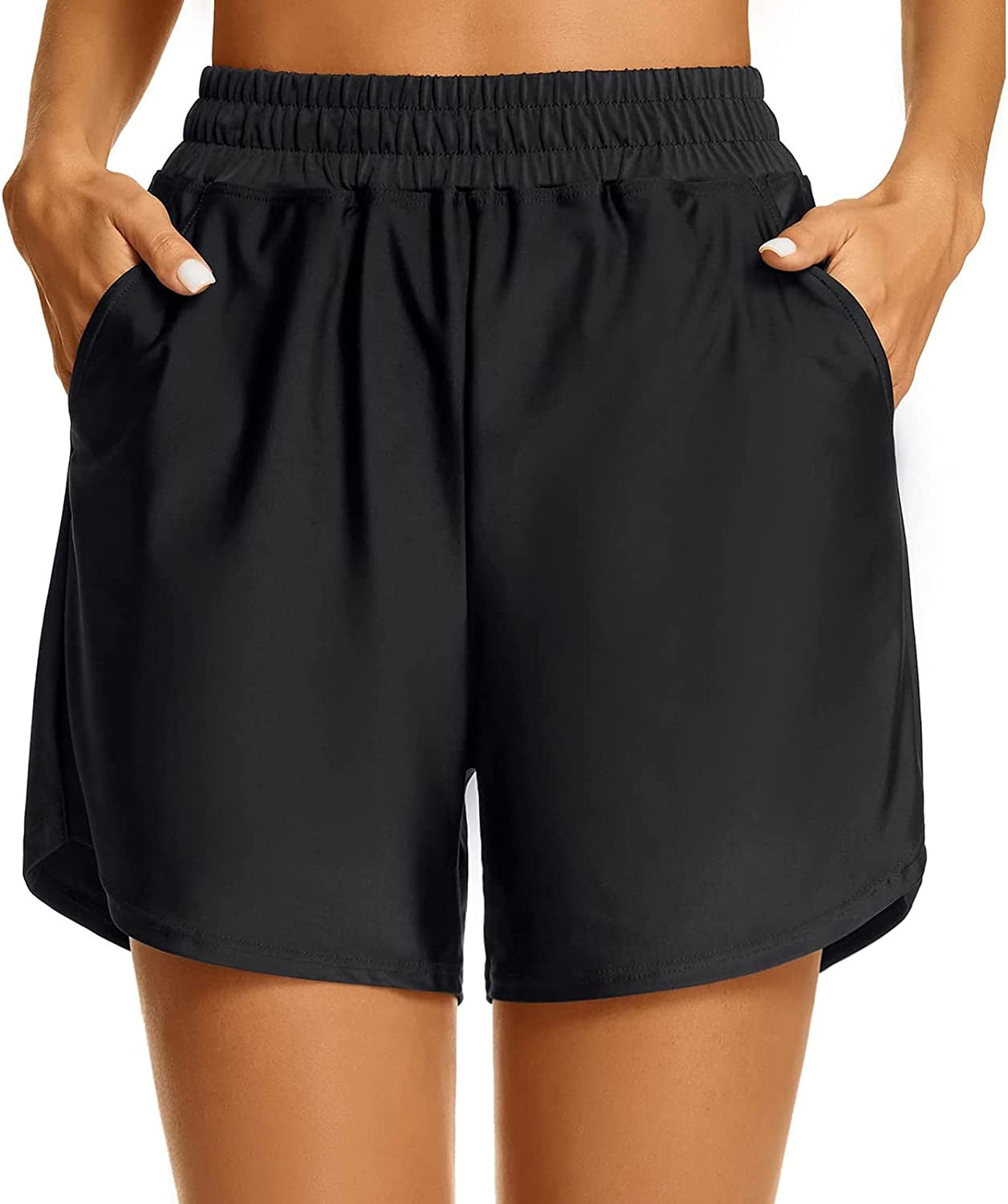 DabuLiu Swim Shorts Women Tummy Control High Rise Board Shorts Black