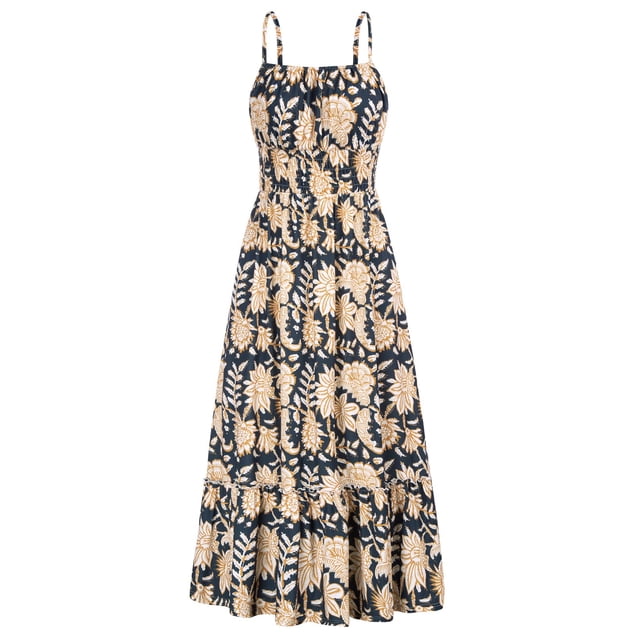 Vestido largo GRACE KARIN, verano, sin mangas, cintura fruncida, azul marino, S