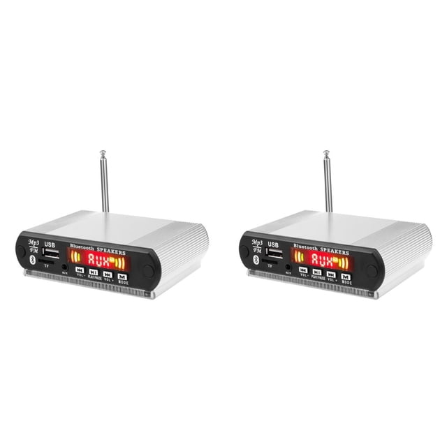 2X Placa Decodificadora de Reproductor MP3 con Bluetooth, Radio FM, USB, TF, Audio Inalámbrico y Llamadas Manos , Control Remoto Plateado
