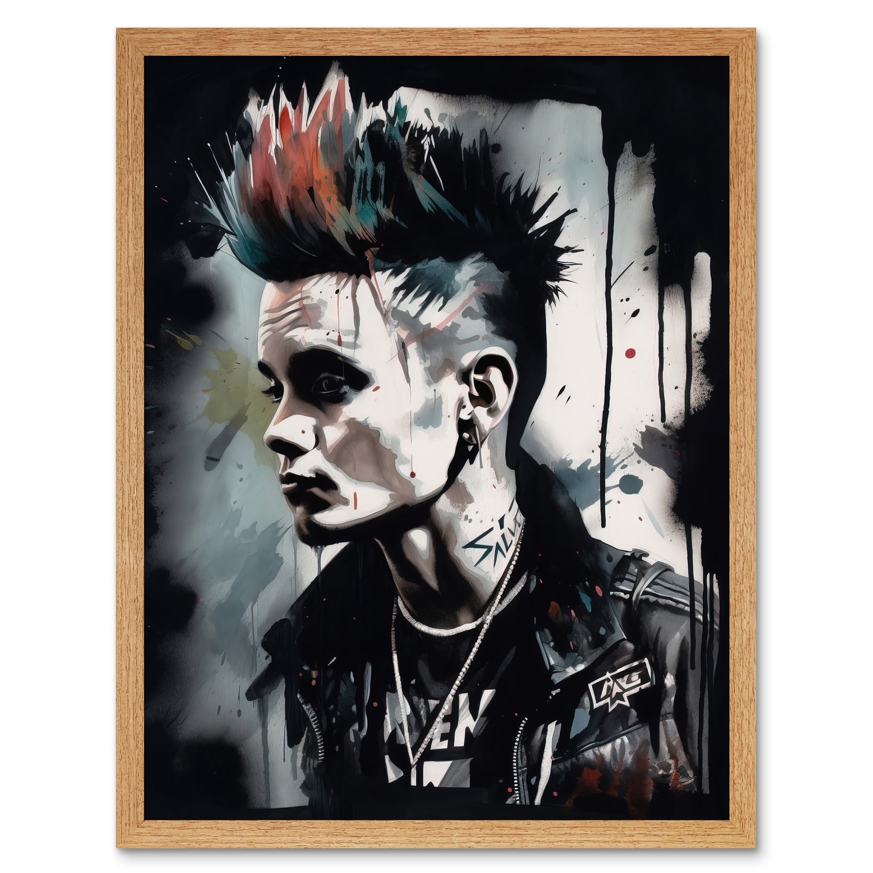 Punk Rock Music Fashion Young Man with a Mohawk Modern Watercolour ...