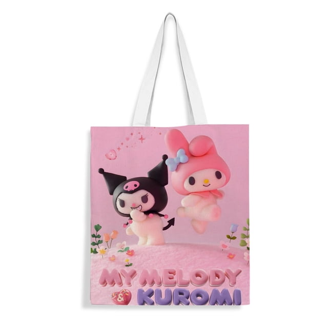 My Melody Bolso de tela con estampado de lienzo para mujer, bolsa de compras reutilizable y estética, con cremallera interior, regalo para mujer,40*45cm.