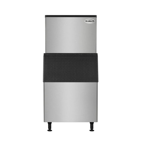 Commercial Ice Machine 500 lb/24hr, Air-Cooled, 375 lb Storage Bin, Freestanding, ETL Listed in Stainless-Steel and Black (KM-CIM-500)