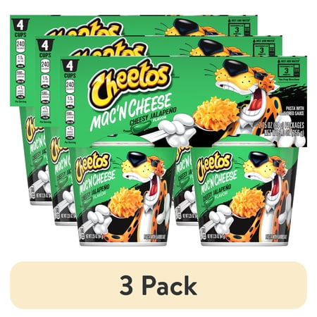 (3 pack) Cheetos Mac'N Cheese Pasta with Flavored Sauce Cheesy Jalapeno Flavor, 2.25 oz, 4 Count Cups