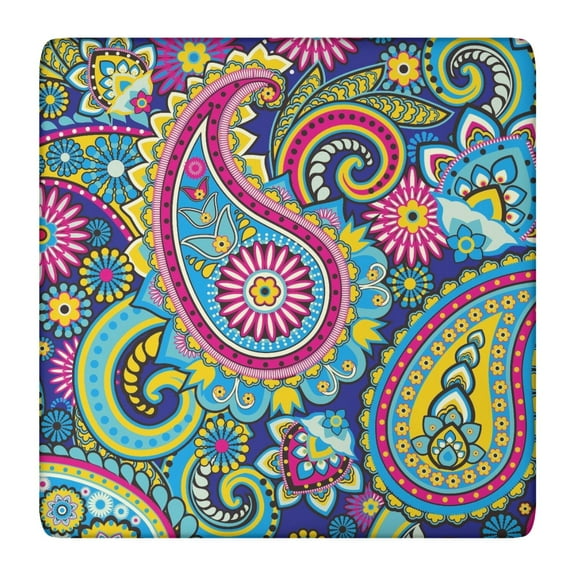 Geometric Paisley Square Tablecloth, Elastic Fitted Table Cover for Picnic Outdoor, Vintage Bohemian Ethnic Design Wrinkle-Free Windproof Washable Fabric Table Protector, Fits 36x36 Inches