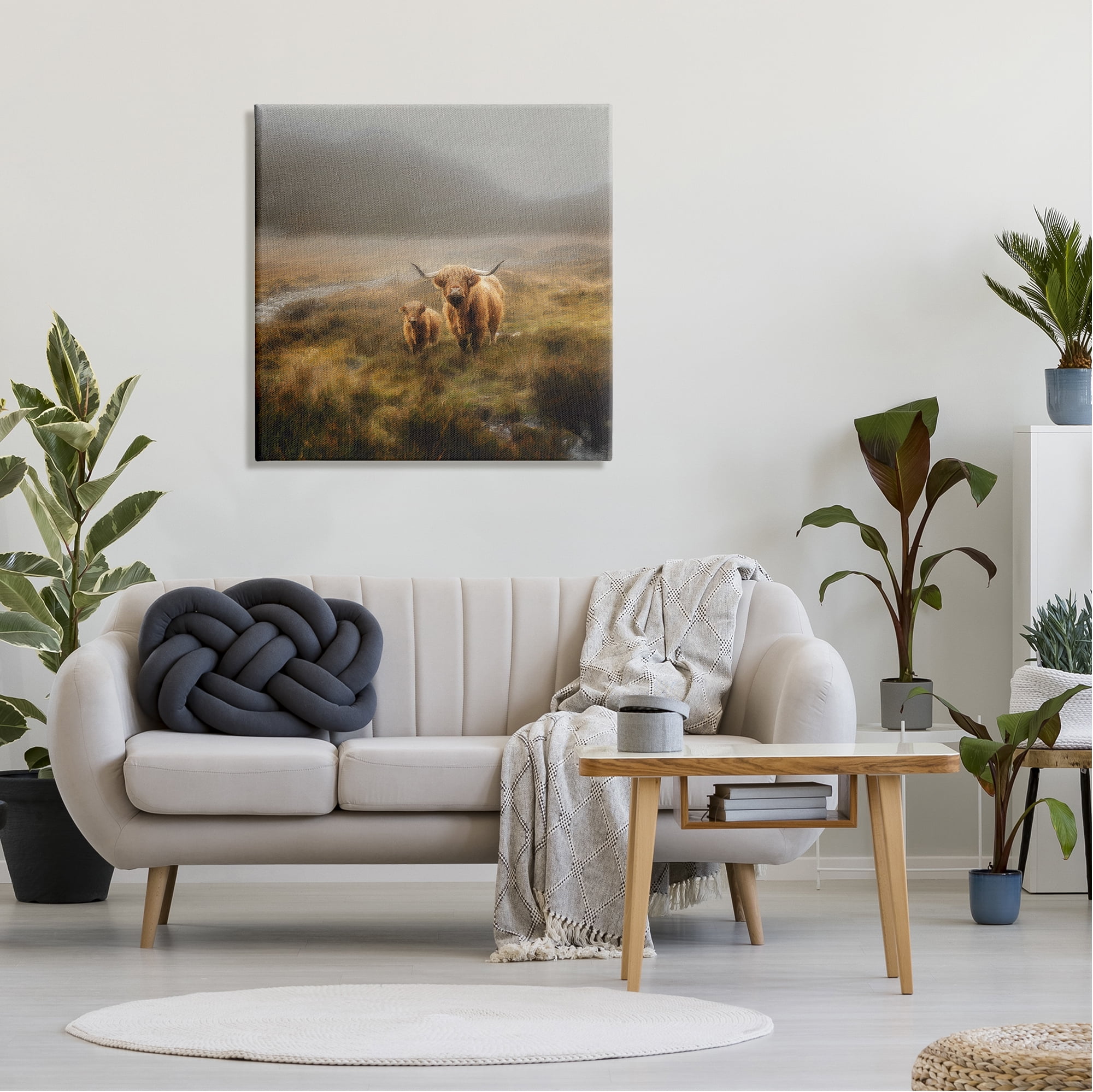 Stupell Industries Highland Cows Rural Landscape Animals & Insects Photography Gallery Wrapped Canvas Print Wall Art, 30 x 30