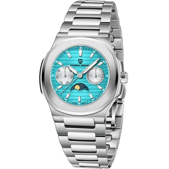 PAGANI DESIGN PD-1786 Quartz Women's Watches Luxury 32mm Stainless Steel Waterproof Wrist Watch with Moon Phase, Auto Date, Week Display