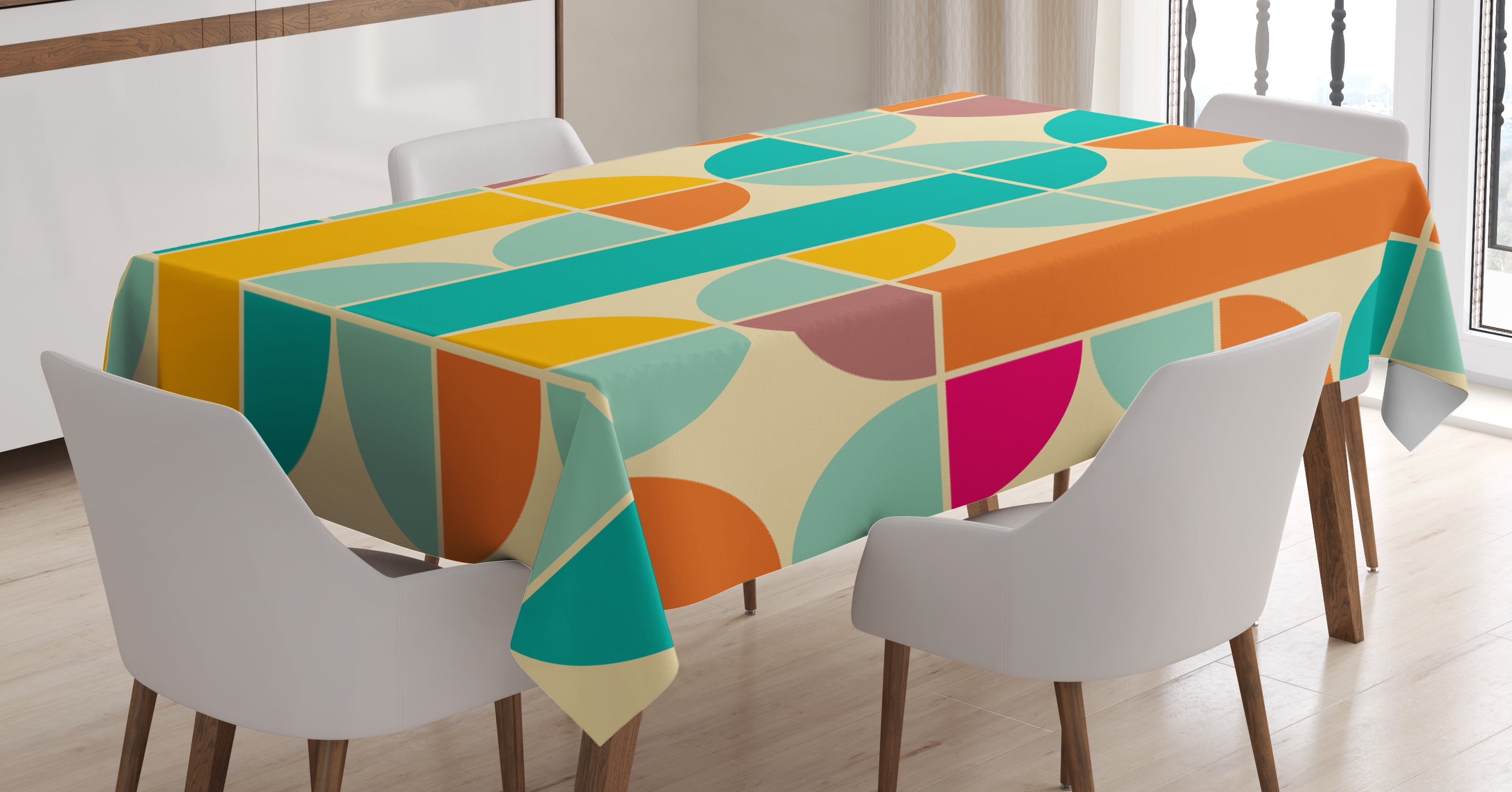 Retro Tablecloth, Pop Art Funky Unusual Geometric Forms Mosaic Style