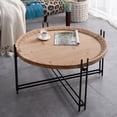 thumbnail image 5 of GZXS 31.7" Round Farmhouse Coffee Table with Wood Top and Black Metal Legs, Rustic Modern Accent Center Table for Living Room (Brown+Black), 5 of 9