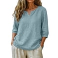 thumbnail image 4 of Summer Tops for Women Pleated Cotton Linen Tops Solid Color Shirts Blouses And Tees, 4 of 6
