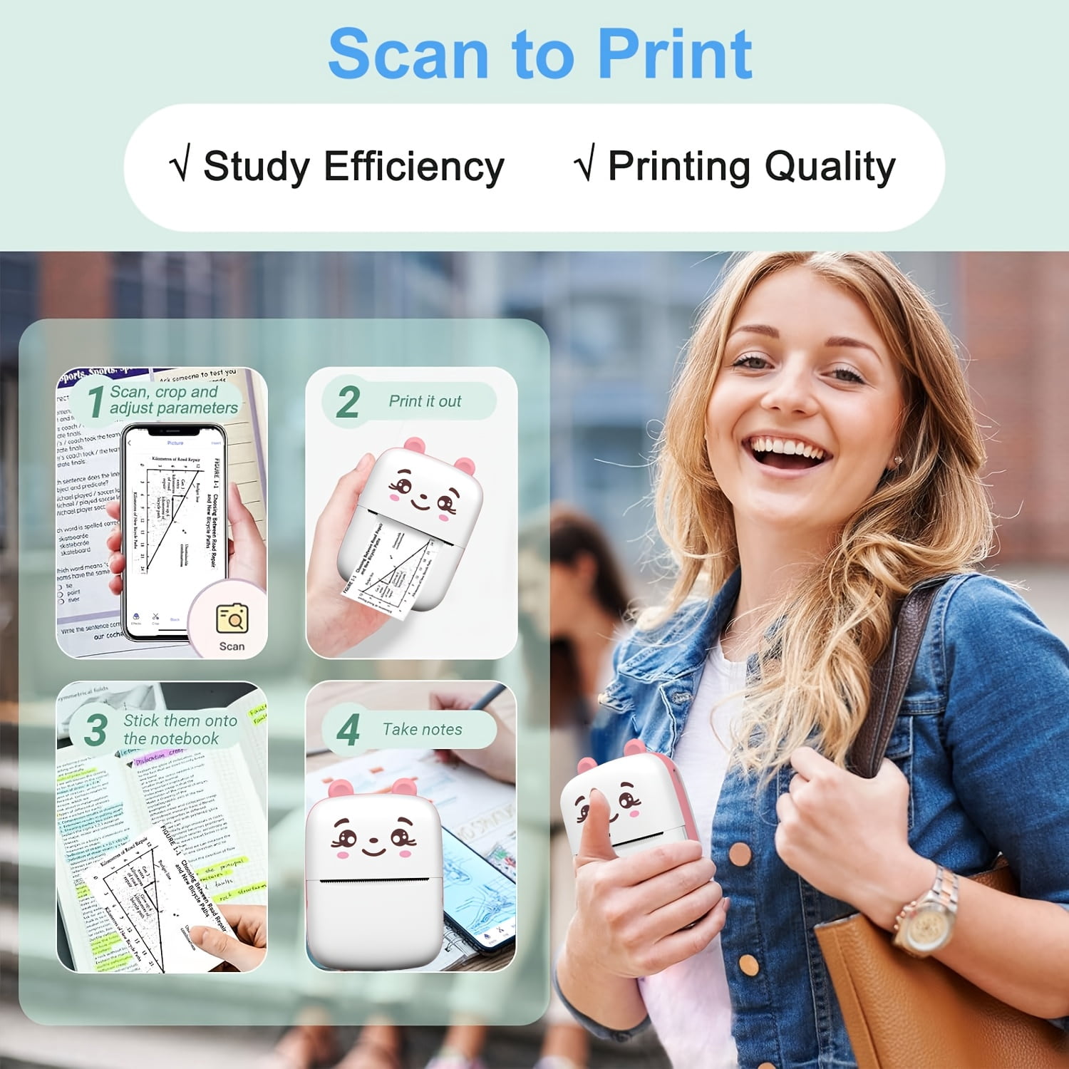 Thermal Mini Printer, Portable Inkless Sticker Maker, Printer for Phone, Wireless Label Printer with Tape, Free Cut Small Pocket Printer for Notes &, Compatible for IOS & for Android(Pink/Blue)