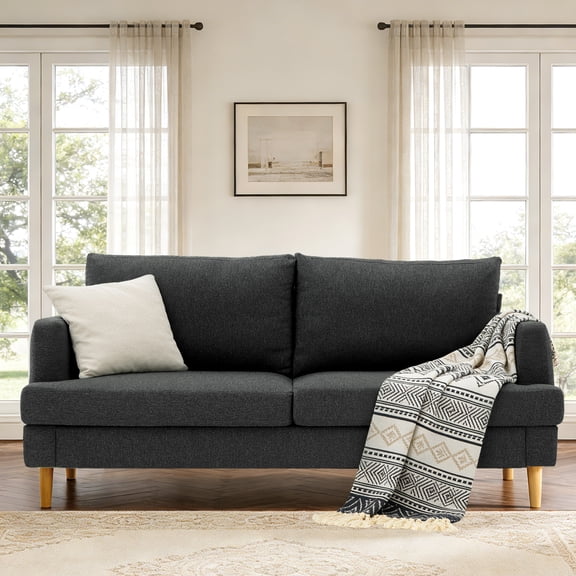 Gericco 70" Linen Loveseat Sofa 2 Seater Mid Century Modern Couch Comfy for for Small Spaces Living Room Bedroom Home and Apartment, Black