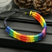 SPRING PARK Retro Rainbow Faux Leather Cross Bracelet Women Men Jewelry Adjustable Bangle Rope Chain