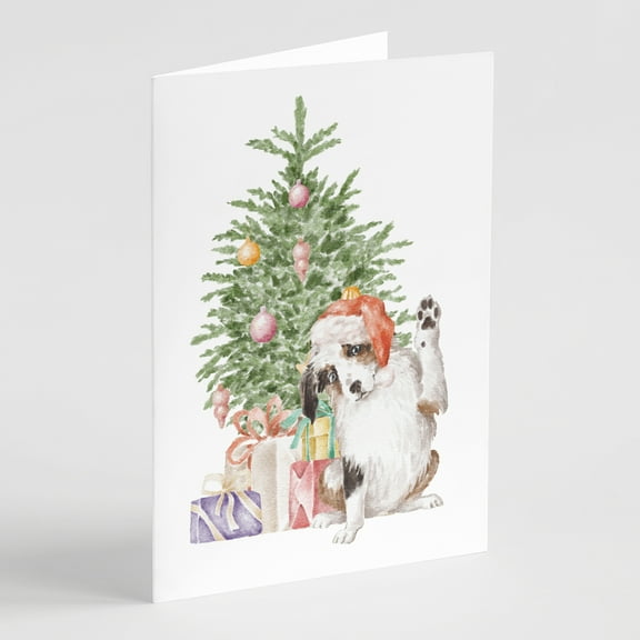 Carolines Treasures CK8198GCA7P Australian Shepherd High Five Christmas Presents and Tree Greeting Cards and Envelopes