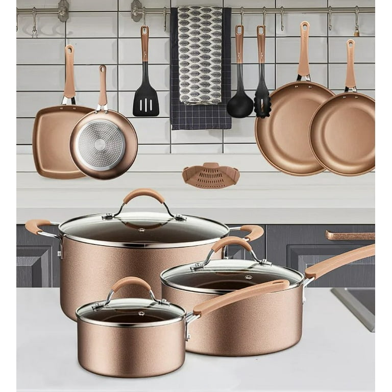 NutriChef 20 Piece Nonstick Kitchen Cookware Pots & Pans Set, Bronze (4  Pack) 