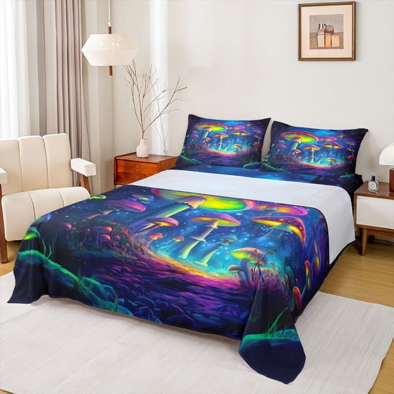 Castle Fairy Magic Mushroom Twin Sheet Sets for Kids,Abstract Starry Sky Bedding