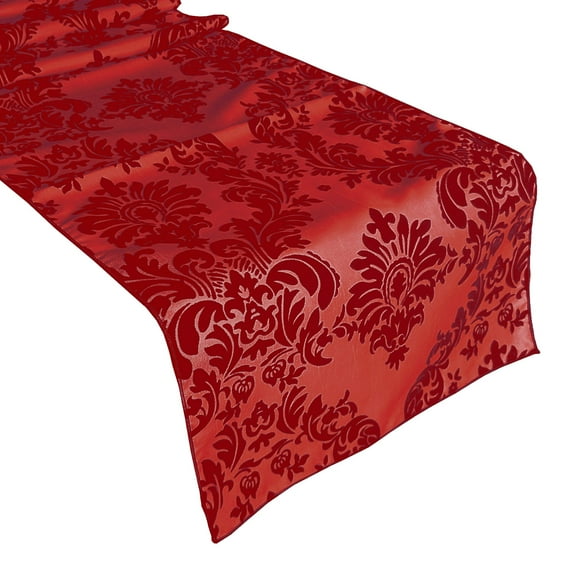 Flocked Damask Table Runner Red on Red
