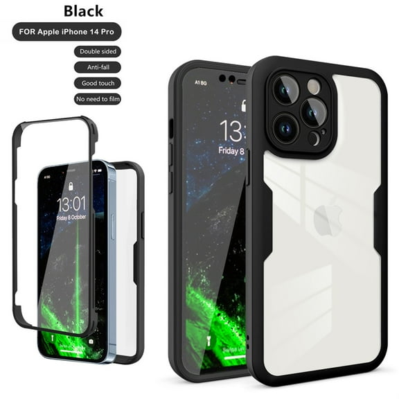 iPhone 14 Pro 2022 Case with Soft Front Screen Protector, Dual Layer Hybrid Clear Shockproof Protective Cover Case  Apple iPhone 14 Pro 6.1 inch 2022 Released, Black