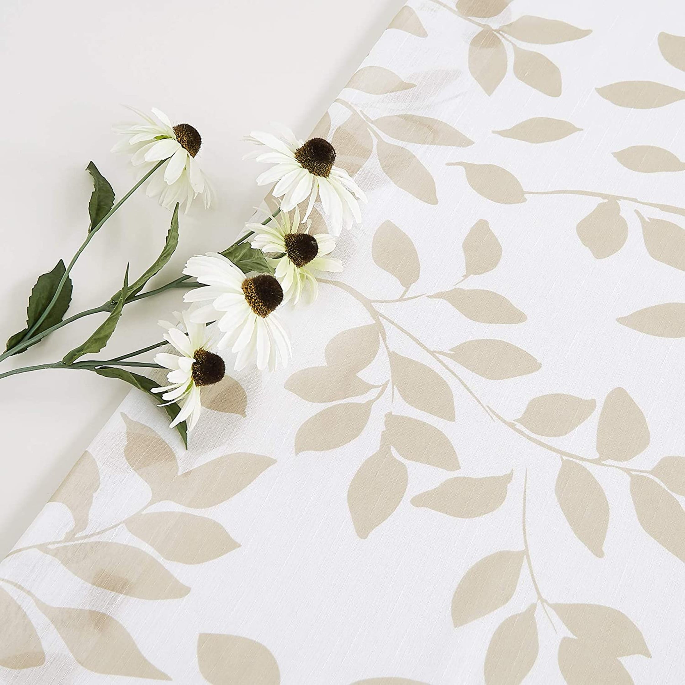 Exultantex Linen Texture Leaf Botanical Rod Pocket Sheer Curtain,50"W x 84"L,2 Panels,Grey