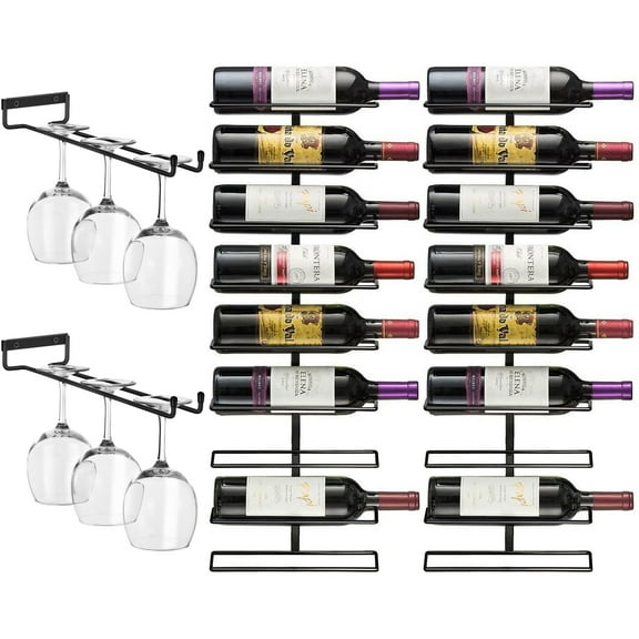 Sorbus Wall Mount Wine Rack Under Cabinet Wine Glass Holder - Set with 9 bottle holder & 2 Sets of Wine Glass Holder - Set of 2
