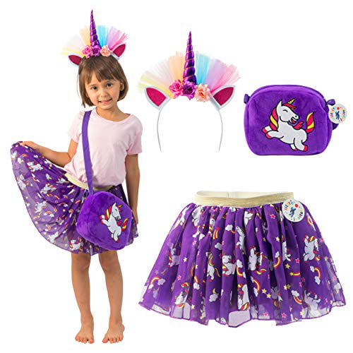 Printed Unicorn Dress Tutu 3pc Set Toy Purse & Hairband Girl Toys Unicorn Stuff Party Dresses & Unicorn Toys for Girls