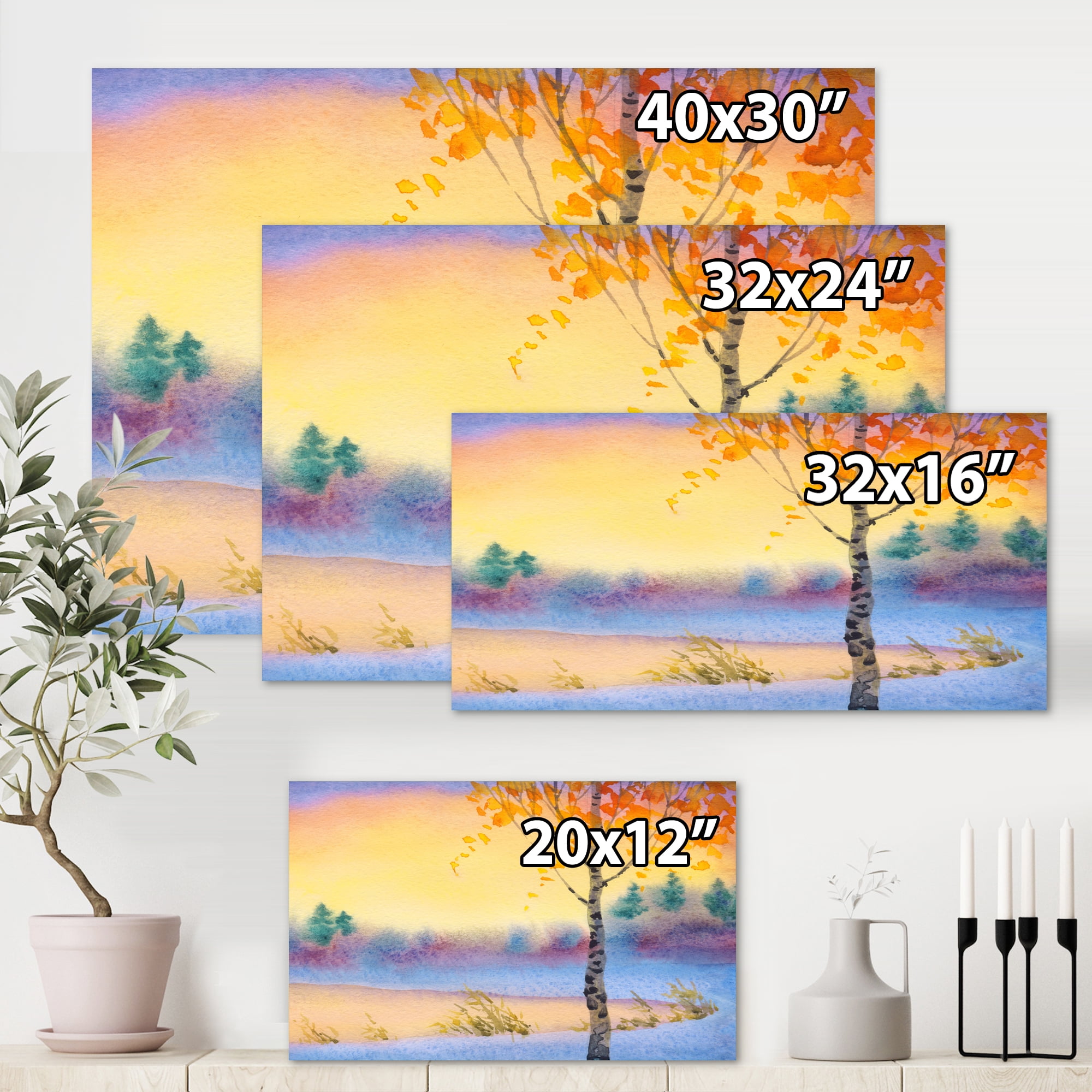 Designart ' Evening Sky Over Lake Winter Landscape ' Traditional Canvas Wall Art Print