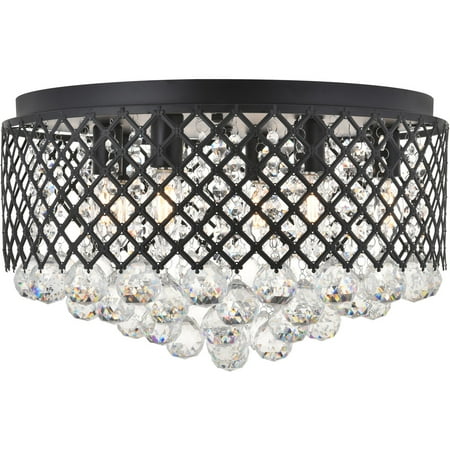 

Matte Black Tone Finish Flush Mounts 18 Wide Clear Royal Cut Crystal E12 Bulb Type 6 Light Fixture