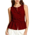 thumbnail image 3 of HappyYEE Summer Plaid Tank Tops for Women Round Neck Front Lace up Sleeveless Tops Loose Ruffle Flowy Casual Tanks Red L, 3 of 8
