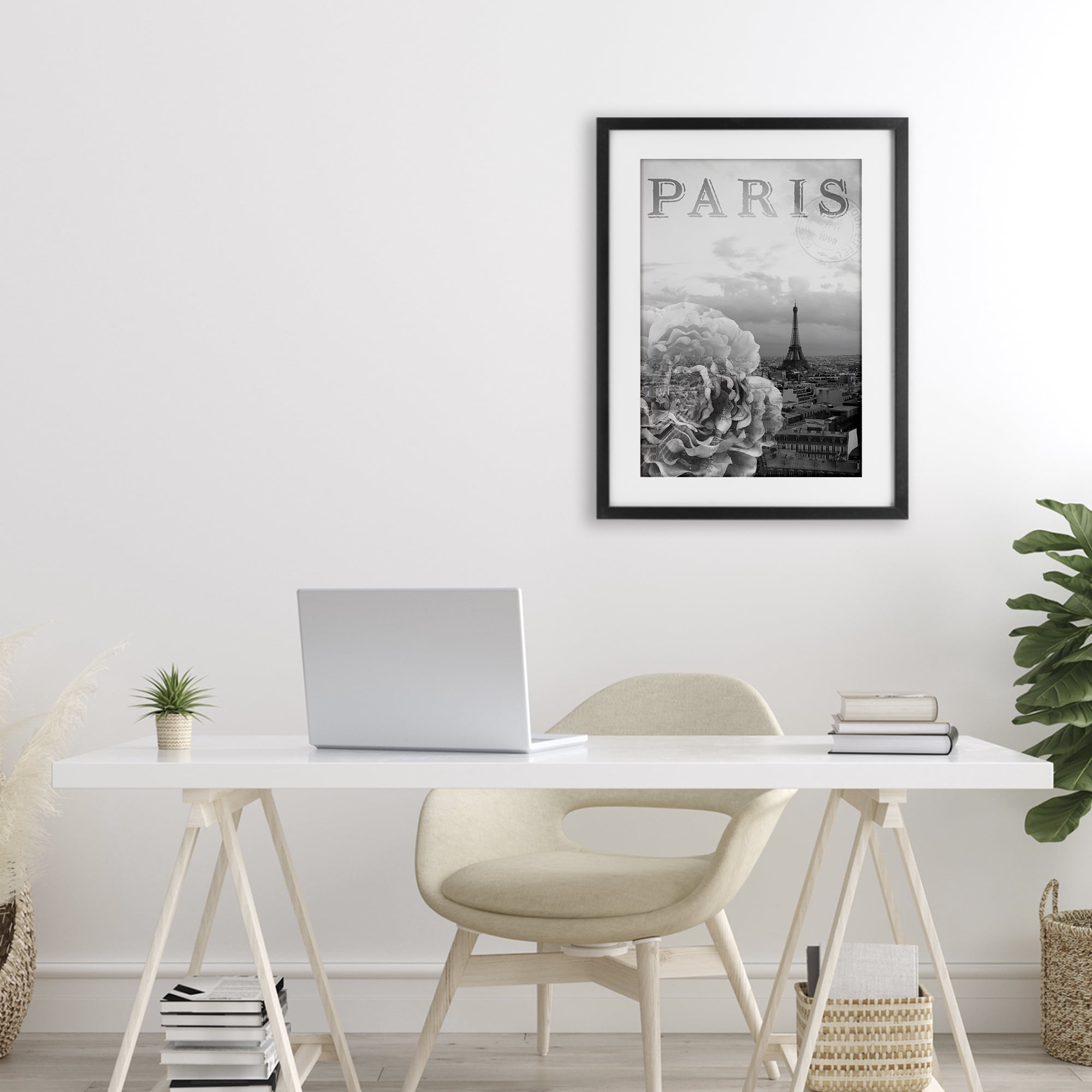 Stupell Industries Paris Postcard in Monochrome Black Framed Print Under Glass, design by Emily Navas