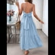 thumbnail image 5 of Vestido de Verano 2025, Estilo Bohemio, Sin Espalda, con Escote en V, Fluido, con Volantes, para Mujer. Azul L, 5 of 10