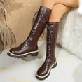 thumbnail image 2 of Dasayo Western Women's Boots Motorcycle Mid-Calf Brown Lace up Cowboy Low Heel Faux Leather Boots Shoes for Women 36, 2 of 7
