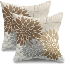 Brown Pillow Covers 18x18 Set of 2 Grey Gray Dahlia Modern Geometry Line Flower Summer Outdoor Decorative Throw Pillows Floral Farmhouse Pillowcases Linen Cushion Case Decor for Home Sofa Couch Bed