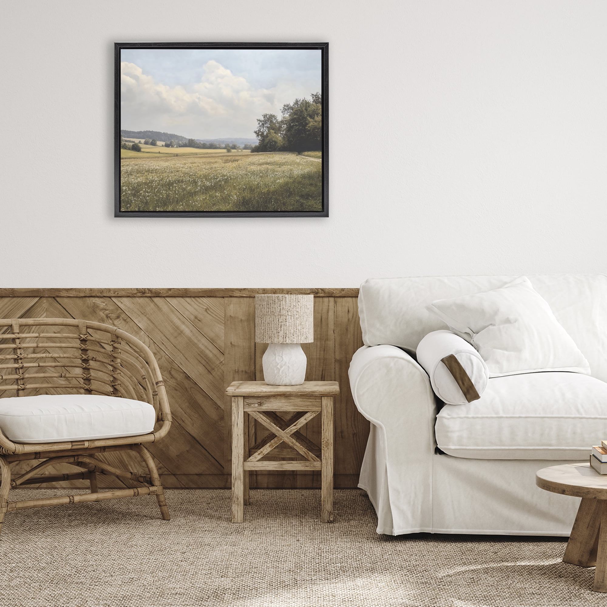 Stupell Industries Summer Landscape Cloudy Meadow Black Framed Floater Canvas Wall Art, design by Franklyn Gregory
