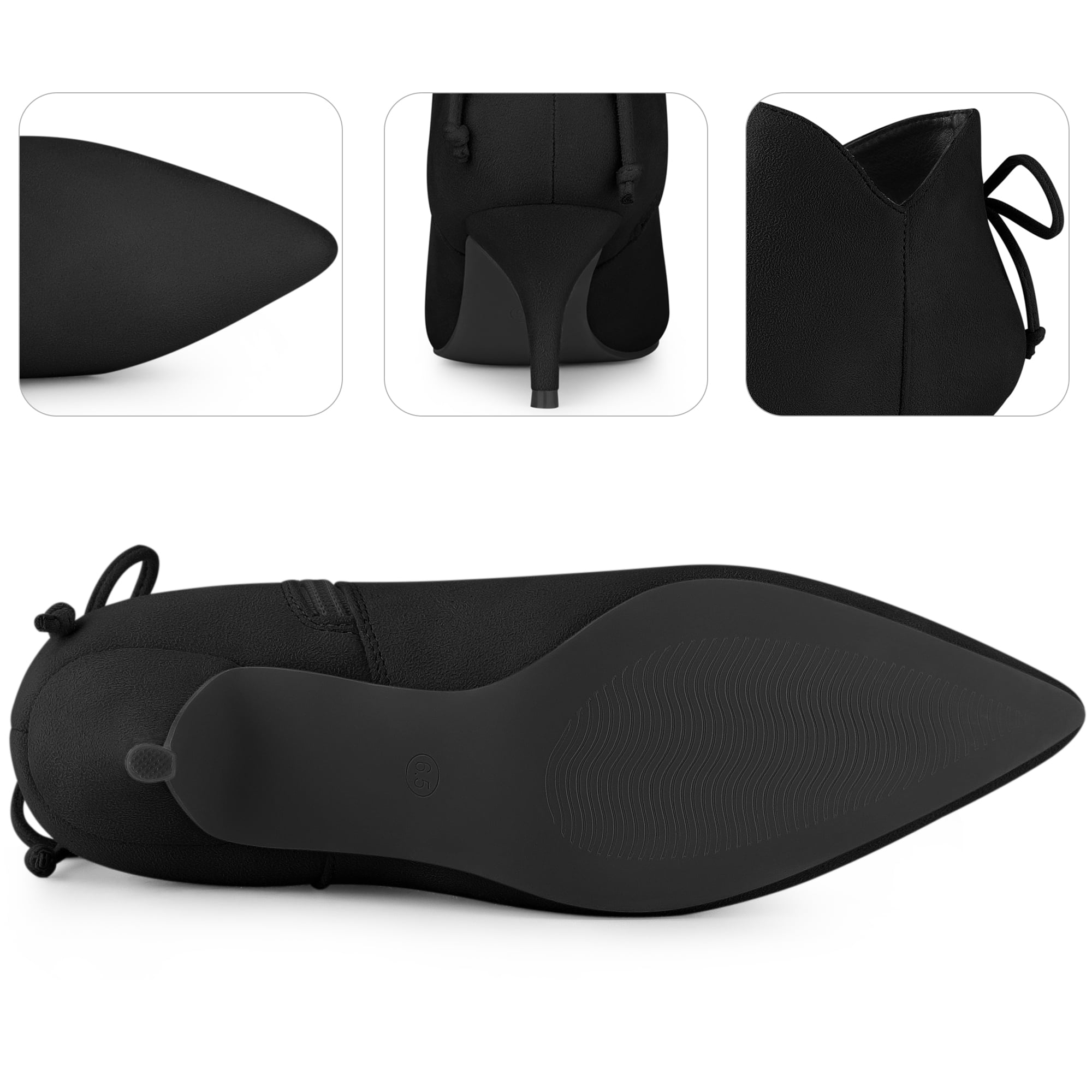DARING DIVA Women's Pointed Toe Bow Cutout Kitten Heel Ankle Boots Black US 8