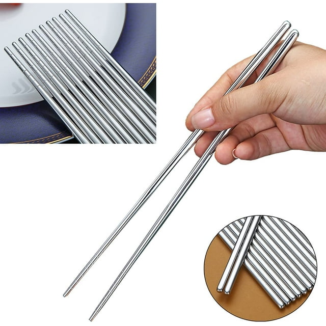 10 pares de palillos reutilizables, palillos de metal de acero inoxidable, palillos japoneses chinos coreanos aptos para lavavajillas, 8,9 pulgadas (plata/palillos para picar)