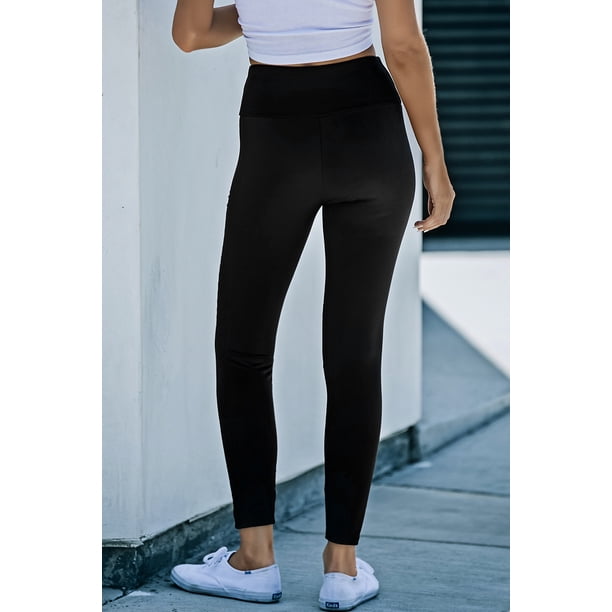 ABPHQTO Leggings deportivos de yoga empalmados negros para mujer