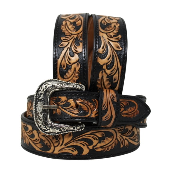 36 Western 1-3/4" Tapered Antique Floral Tooled Full-Grain Leather Belt 26RS53T