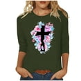thumbnail image 2 of HOMBOM Y2k Tops For Women 3/4 Sleeve Army Green Shirts Easter Cross Print Crew Neck Easter Blouse Womens Under 5 Dollars XXL, 2 of 4