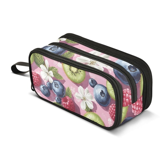 FORMRS Pencil Case with 3 Compartments Zipper Pouch, Elementary School Level and up, Pink Blueberries