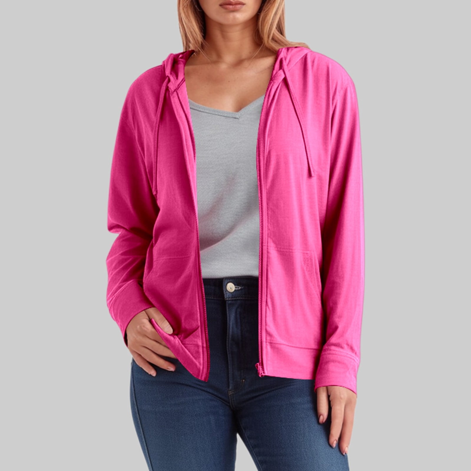 Sweat à Capuche Zippé Femme - Coupe Ajustée, Poches Latérales - Tissu Doux, Décontracté - Pour Automne, Printemps, Sport - Tailles S à XXXL