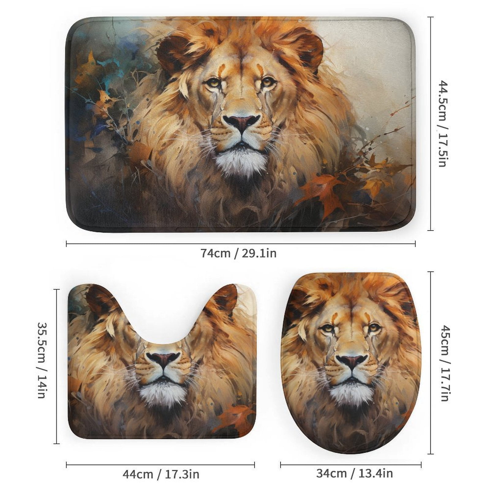 4 Piece Shower Curtain Sets Bathroom Sets with Shower Curtain And Rugs 4 Piece Artistic Lion Face Waterproof Shower Curtain Forest King Face Wild Animal for Bathroom Decor