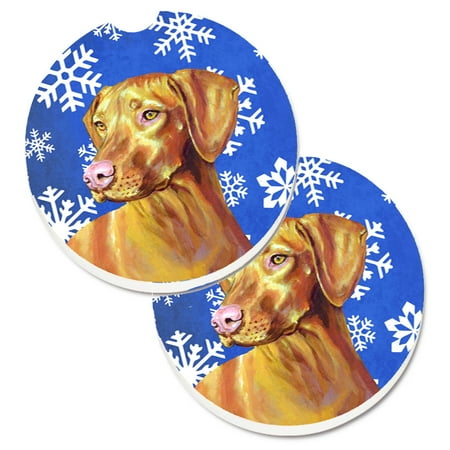 

Carolines Treasures LH9280CARC Vizsla Winter Snowflakes Holiday Set of 2 Cup Holder Car Coasters Large multicolor
